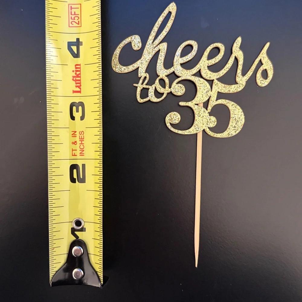 Gold 'Cheers to 35' Cupcake Toppers